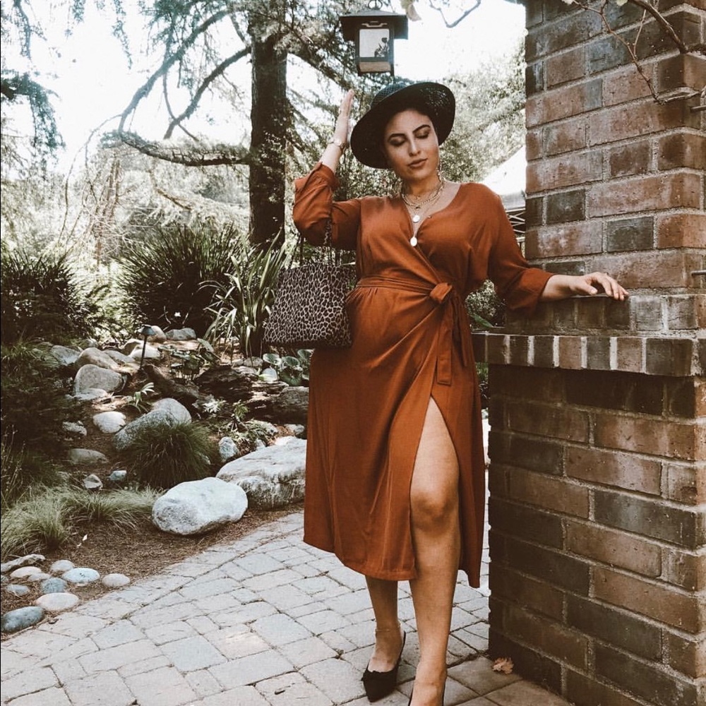 **NEW** Rust wrap dress long sleeves